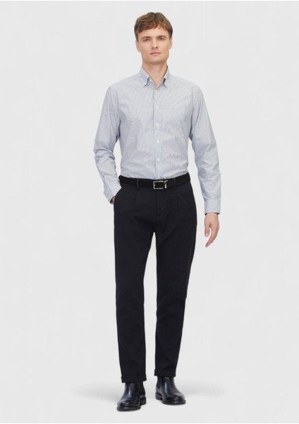 Gri Çizgili Casual Fit Dokuma Casual %100 Pamuk Gömlek fiyatları