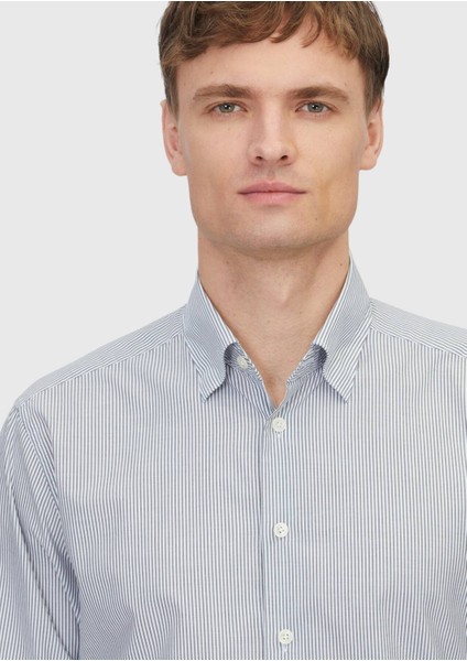 Gri Çizgili Casual Fit Dokuma Casual %100 Pamuk Gömlek modelleri