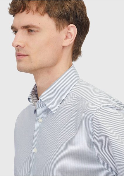 Gri Çizgili Casual Fit Dokuma Casual %100 Pamuk Gömlek fırsatları