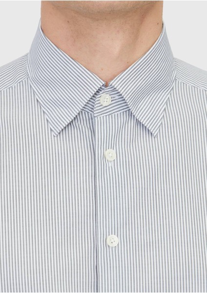 Gri Çizgili Casual Fit Dokuma Casual %100 Pamuk Gömlek indirimleri