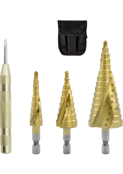 Spiral Basamaklı Matkap Altıgen Kolu 4 Adet Altıgen Kademeli Matkap Delme Elbisesi Plastik ve Metal Plakalar Için Uygundur. (Yurt Dışından)