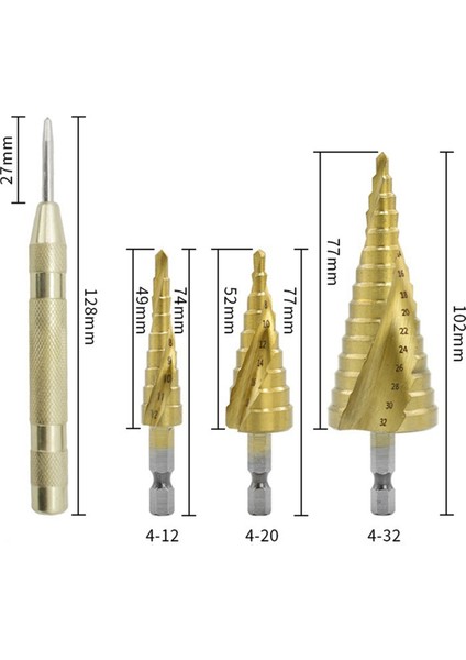Spiral Basamaklı Matkap Altıgen Kolu 4 Adet Altıgen Kademeli Matkap Delme Elbisesi Plastik ve Metal Plakalar Için Uygundur. (Yurt Dışından) fiyatları