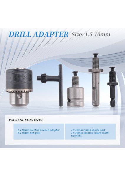 5pcs 1.5-10MM 3/8-24F Matkap Monking Set Matkap Adaptörü Değiştirilen Etki Anahtarı Eleetrik Matkap Matkap Takım Kitleri (Yurt Dışından) fırsatları