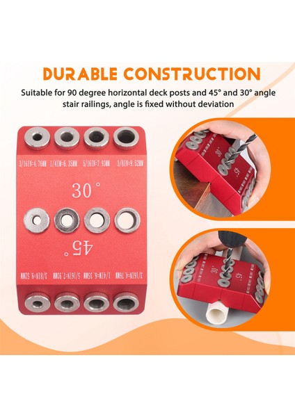 30/45/90 ° Açılı Matkap Deliği Kılavuzu Açılı ve Düz Delik Için Jig, Kablo Korkuluk Gecikme Vidalı Sondaj Şablonu, 4 Matkap Biti (Yurt Dışından) indirimleri