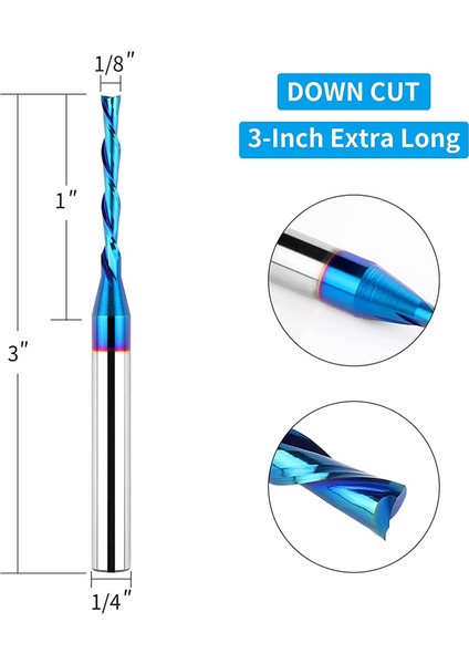Downcut Spiral Yönlendirici Bit 1/4 Inç Shank, 1/8 Inç Kesme Çapı, Ahşap Kesme Için Ekstra Uzun 3 Inç Katı Karbür, Oyma (Yurt Dışından) fiyatları
