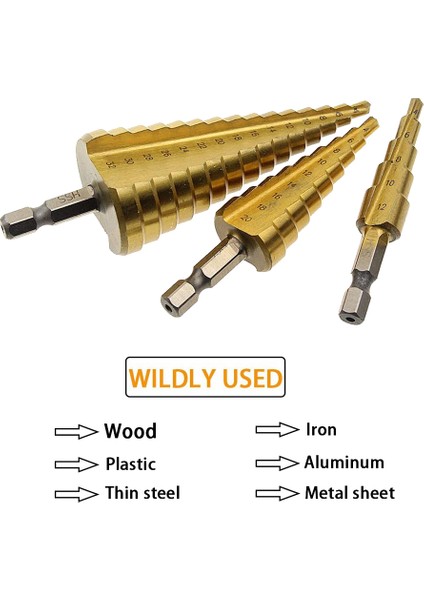Hss Adım Matkap Bit Seti 3, 4-12MM 4-20MM 4-32MM Koni Titanyum Ahşap Metal Delik Kesici Hex Shank Drive Hızlı Değişim Aracı (Yurt Dışından) indirimleri