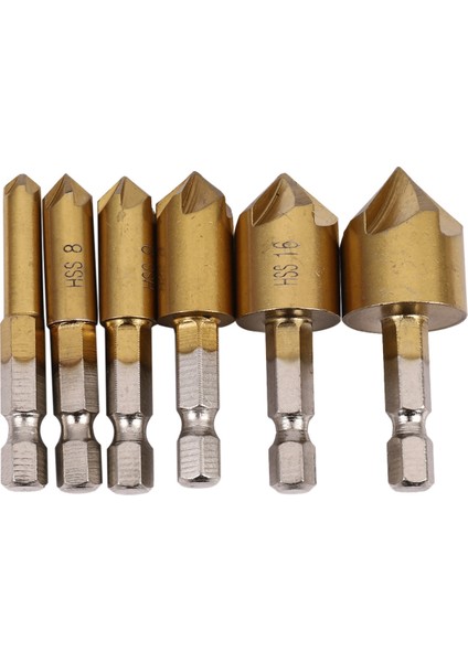 6 x 5 Flüt 90 Degree 1/4inch Hex Hss Counterk Matkap Bit Seti Pah Kesici 6-19 (Yurt Dışından)