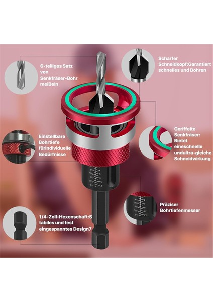 Counterk Matkap Bit Seti 6 Parçalı Counterk Ahşap Matkap Bit Derinlik Durağı, Ahşap Işlemesi Için Hassas Sondaj (Yurt Dışından) modelleri
