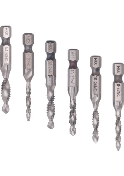 6pcs Matkap Tap Seti Hex Shank Sae Kombinasyon Matkap ve Tap Bit Seti Hss 4341 Vida Tap Deburr Matkap Bit (Yurt Dışından)