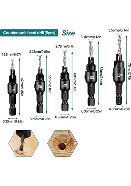 Counterk Woodworking Seti 5 Parça Countersunk Bit Set, 8 Adet Ahşap Işleme, Dıy Için Counterk Matkap (Yurt Dışından) modelleri