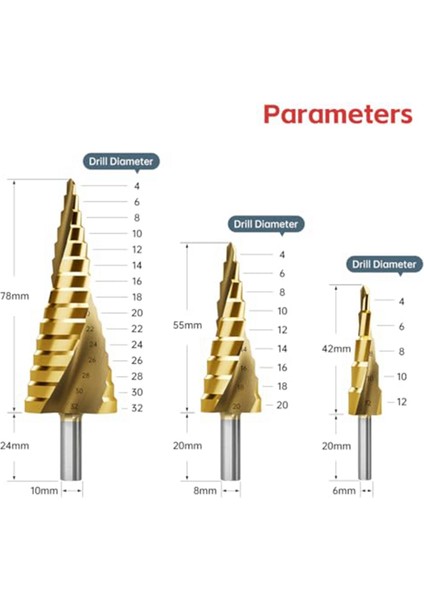 Adım Matkap Bit Seti, 3pcs Titanyum Adım Matkap Bitleri, Metrik 4mm Ila 32MM Matkap Koni Bitleri Metal, Ahşap, Pvc C (Yurt Dışından) fırsatları