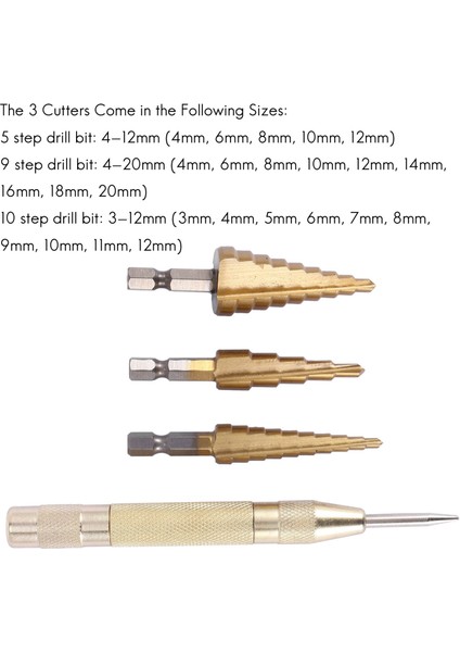 3 Pcs Hss Titanyum Adım Matkap Bit Seti ve 1 Pcs Otomatik Merkez Punch (Yurt Dışından) fırsatları