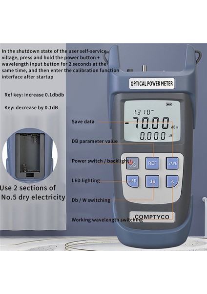 Comptyco Elde Taşınan Optik Güç Ölçer Optik Fiber Test Cihazı Fc/sc Adaptörü ile Optik Zayıflatma Testi (Opm -70 -+10DBM) (Yurt Dışından)