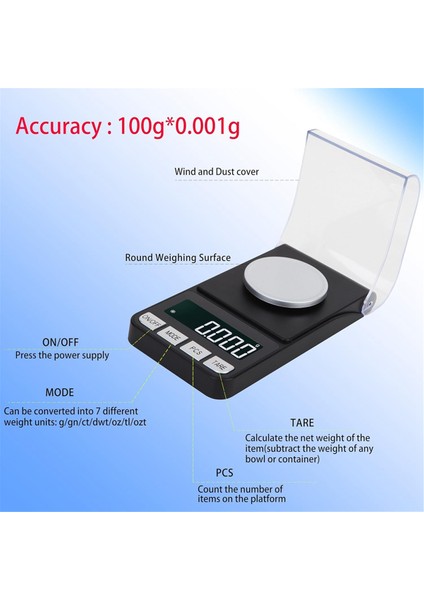 Yüksek Hassasiyetli 100G/0.001G Dijital Miligram Ölçekli Mücevher Ölçeği, Cep Skal, Yeniden Yükleme, 50G Kalibrasyon Tartımı ile (Yurt Dışından) indirimleri