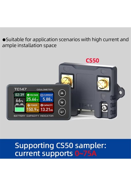 TC147 Yüksek Hassasiyetli Renkli Ekran Coulomb Metre Pil Voltajı ve Akım Metre TC147-CS50 (0-75A) (Yurt Dışından) fiyatları
