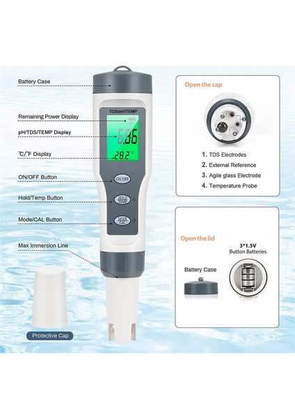 Su Için 3 Aradan 1 Dijital Ph Metre, Tds/ph/sıcaklık Ölçer, Içme Suyu Için Su Testi Cihazı, Yüzme Havuzu, Hidroponik (Yurt Dışından) indirimleri