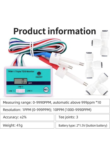 Hm Dijital Trm1 Üçlü Tds Metre Online Tds Su Kalitesi Test Cihazı 0-9990PM LCD Ekran Su Kalitesi Saflık Test Meter (Yurt Dışından)