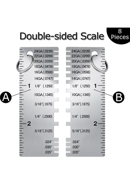 Metal Sac Kalınlık Göstergesi, 8 Paket Paslanmaz Çelik Tel Gösterge Boyutu Muayene Aracı Kaynak Aracı Aksesuarları (Yurt Dışından) fiyatları