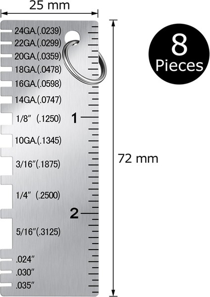 Metal Sac Kalınlık Göstergesi, 8 Paket Paslanmaz Çelik Tel Gösterge Boyutu Muayene Aracı Kaynak Aracı Aksesuarları (Yurt Dışından) modelleri