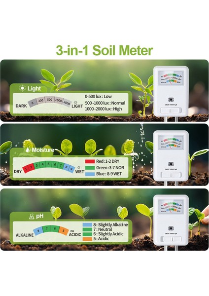 3&#39;ü 1 Arada Toprak Ölçer Nem Işığı ve Ph Test Cihazı Kapalı Açık Ev Bitkileri Bahçe Çim Çiftliği Hiçbir Pil Gerekmez Beyaz (Yurt Dışından) fiyatları