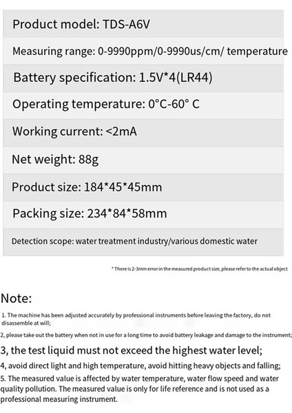 Yeni TDS-A6V Yüksek Hassasiyetli Musluk Su Kalitesi Analizi Ec Iletkenlik Su Test Kalemi Tds Su Kalitesi Testi (Yurt Dışından) fırsatları