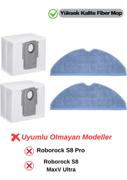 Roborock S8+,s8 Pro Ultra,s7 Maxv Ultra,s7 Pro Ultra Uyumlu Mop Paspas,toz Torbası Yedek Set-4 Parça