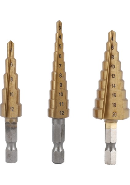Adım Matkap Bit 3 Pcs Hss Adım Matkap Bit Seti Koni Delik Kesici Konik Metrik Nitriding Hex Çekirdek Matkap Bitleri Altın (Yurt Dışından)