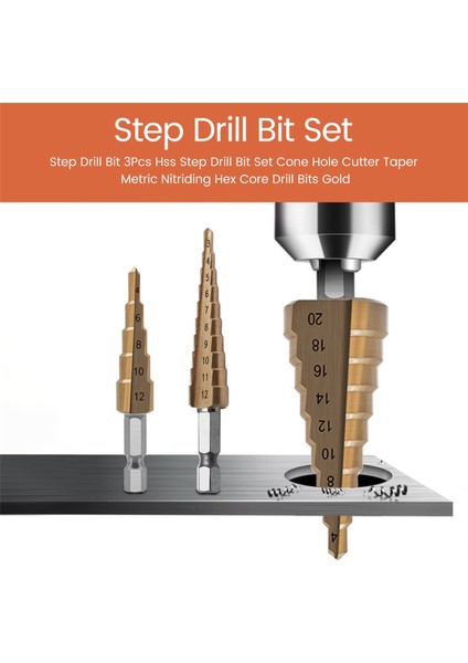 Adım Matkap Bit 3 Pcs Hss Adım Matkap Bit Seti Koni Delik Kesici Konik Metrik Nitriding Hex Çekirdek Matkap Bitleri Altın (Yurt Dışından) fırsatları