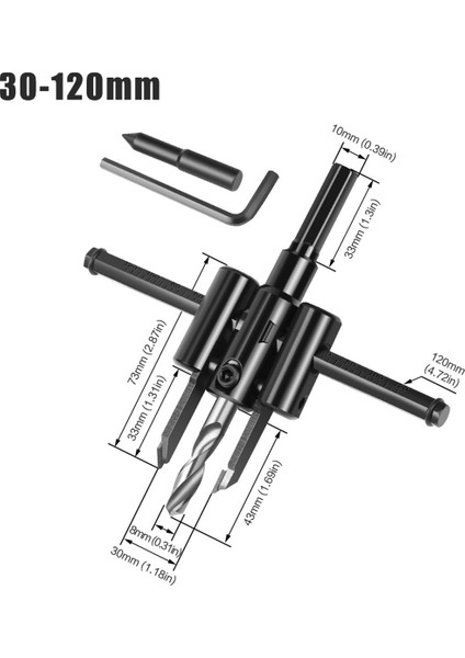 30-120MM Ayarlanabilir Delik Açıcı Daire Deliği Kesici Daire Deliği Saw Uçak Tipi Ahşap Matkap Bit Diy Aracı 1 Set (Yurt Dışından) modelleri