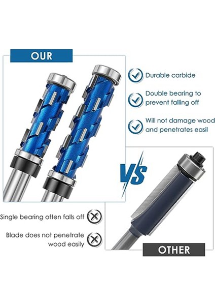 2pc Floş Trim Yönlendirici Bit Seti 1/2inch Shank, Çift Yatak Spiral Kırpma Aracı Ahşap Freze Kesici Aracı Ahşap Için (Yurt Dışından) modelleri