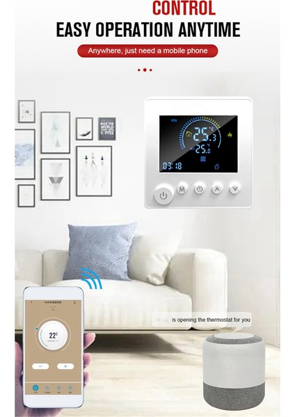 Tuya Wifi Termostat Sıcaklık Kontrolör Su Elektrik Zemin Isıtma Trv 3A Dijital LCD Duvar Duvarı Monte (Yurt Dışından)