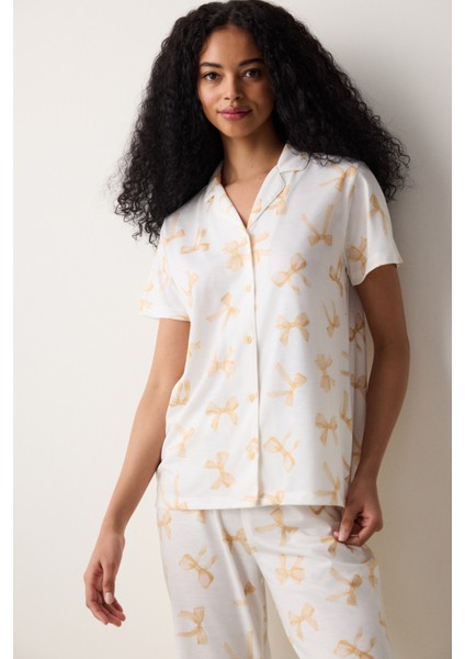 Yellow Bows Gömlek Pantolon Açık Sarı Pijama Takımı