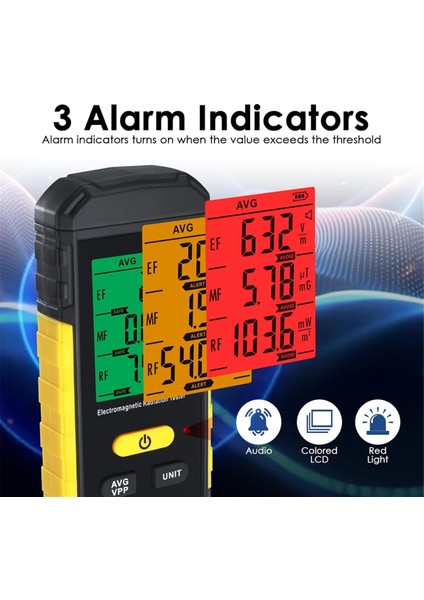 Emf Dedektörü, Ef, Rf, Mf, 3 Renkli Ses Işık Alarmlı Wifi Sinyali, Veri Tutma, Ev Için 3in-1 Radyasyon Ölçer (Yurt Dışından) fırsatları