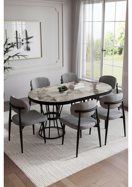 Yaprak Mutfak Yemek Masası Takımı 6 Kişilik Yuvarlak Mutfak Masası Takımı Mutfak Masa Sandalye Takım