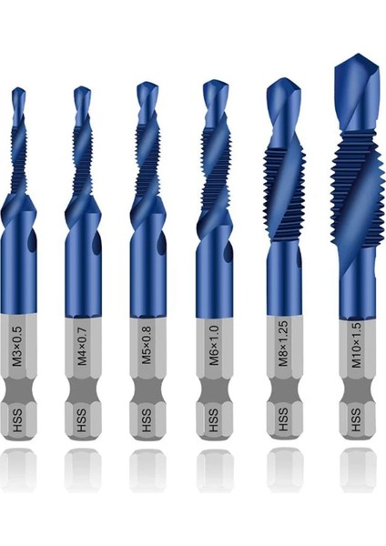6pcs Yüksek Hızlı Çelik 4341 Titanyum Kaplamalı Kompozit Musluk Matkap ve Tap Entegre Makine Tap M3 M4 M5 M6 M8 M10 (Yurt Dışından)