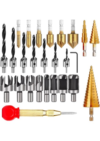 26 Pack Ahşap Işleme Pah Delme Araçları Matkap Bitleri Set Ahşap Tapa Kesici Üç Sivri Konuşan Matkap Bitleri (Yurt Dışından)