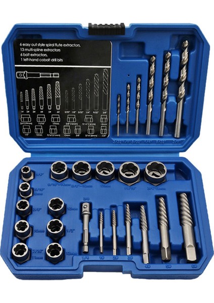 Hasarlı Vidaları ve Donanım Aletlerini Çıkarmak Için 26 Parça Kırık Somun ve Cıvata Ekstraktör Seti Kullanılır. (Yurt Dışından)