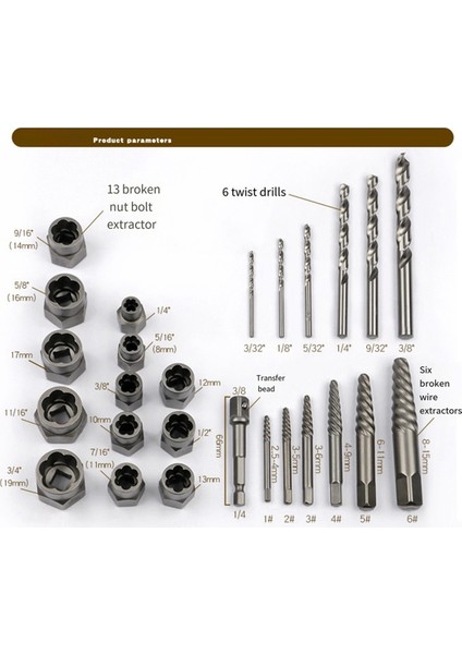 Hasarlı Vidaları ve Donanım Aletlerini Çıkarmak Için 26 Parça Kırık Somun ve Cıvata Ekstraktör Seti Kullanılır. (Yurt Dışından) modelleri