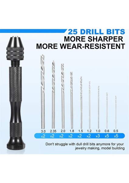 26 Pcs Mikro Matkap Bit Seti, Pin Mengene El Matkabı Manuel Takılarla Mikro Matkap Bitleri (0.5mm-2.5mm), Döner Zanaat Matkabı (Yurt Dışından) indirimleri