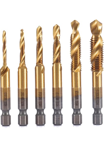 6pcs Yüksek Hızlı Çelik 4341 Titanyum Kaplama Kompozit Musluk Matkap ve Tap Entegre Makine Tap Aç ve Pap Tool Set (Yurt Dışından)