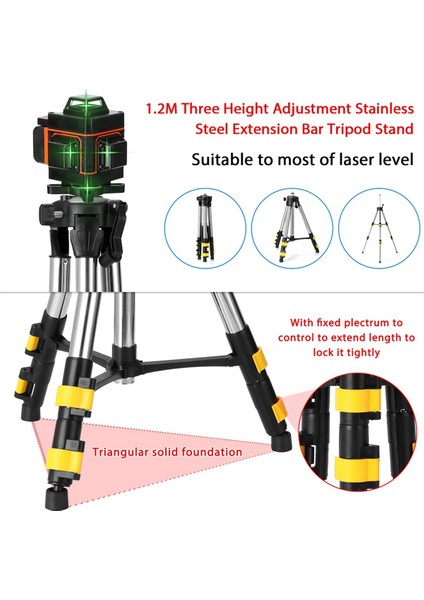 1.2m Üç Yükseklik Ayarı Paslanmaz Çelik Uzatma Çubuğu Tripod Lazer Seviyesi Kabarcık Seviyesi Lazer Aksesuarları (Yurt Dışından) fırsatları