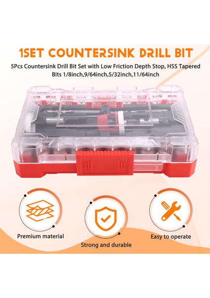 5 Adet Düşük Sürtünme Derinliği Durağı ile 5pcs Counterk Matkap Ucu Seti, Hss Konik Bitler 1/8 Inç, 9/64 Inç, 5/32INCH, 11/64INCH (Yurt Dışından) fırsatları