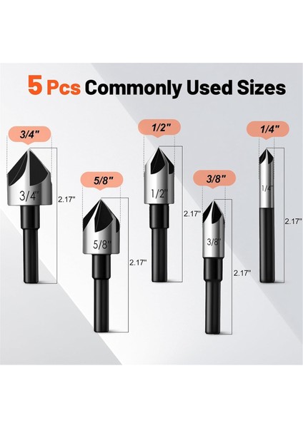 Counterk Matkap Bit Seti Feanron Counter Lavabo Bit, 5pcs 1/4inch Shank HSS4241 Çelik, Ahşap Için Set (Yurt Dışından) indirimleri