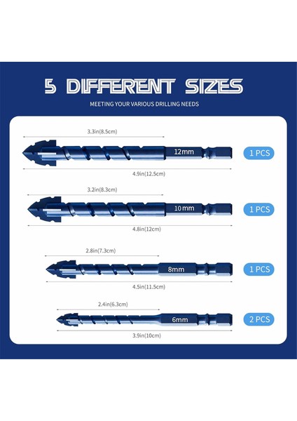 Profesyonel Karbür Uçlu Duvar Matkap Bit Seti 5 Pcs - Karo, Cam, Tuğla, Ahşap ve Plastik Için Ideal (Yurt Dışından) fiyatları