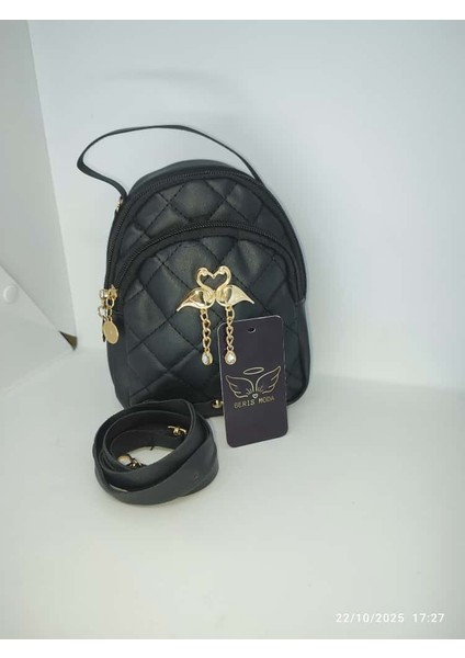 Kadın Ayıcık ve Kuğu Modelli Şık Dikey El Omuz Çanta 15X19 cm Siyah fiyatları