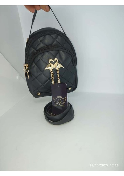 Kadın Ayıcık ve Kuğu Modelli Şık Dikey El Omuz Çanta 15X19 cm Siyah modelleri