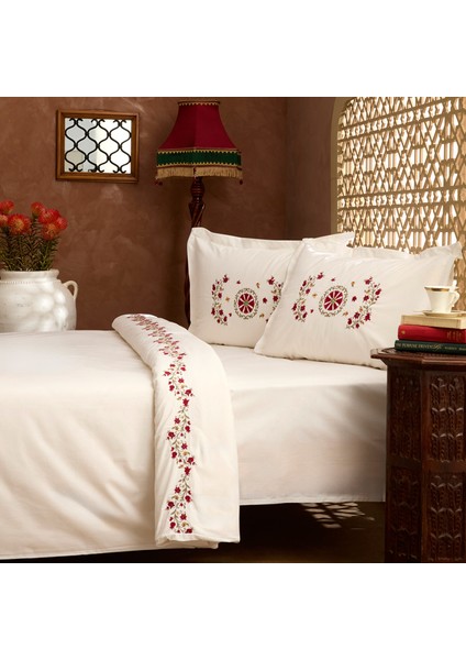 Dornel %100 Pamuk Nakışlı Çift Kişilik Nevresim Takımı Beyaz indirimleri