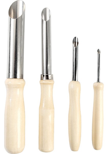 4 Parça Seramik Alet Paslanmaz Çelik Zımba Kap Deliği Sonda Pratik Ahşap Tutamak Manuel Set (Yurt Dışından)
