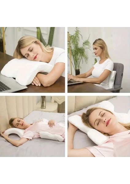 Ortopedik Boyun Destek Yastığı - Hafızalı Sünger (Memory Foam) Yüksek Esnek Kavisli - Yan Uyku ve Seyahat Yastığı