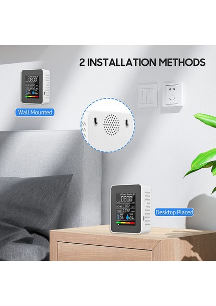 5 Arada 1 Hava Kalitesi Monitörü Tvoc Hcho Sıcaklık Nemi Co2 Metre, USB Şarj Edilebilir Co2 Dedektörü Beyaz (Yurt Dışından) modelleri